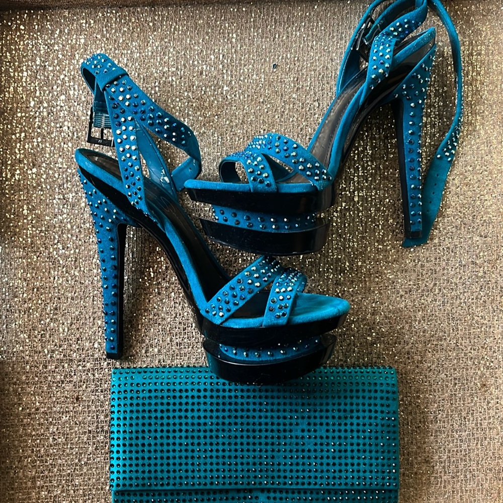 COPY - J.SimpsonTurquoise rhinestone heels very sexy shoe